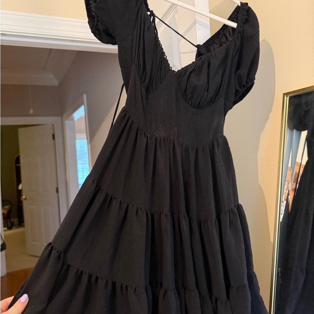Princess Polly Black Tiered Puff Sleeve Mini Dress